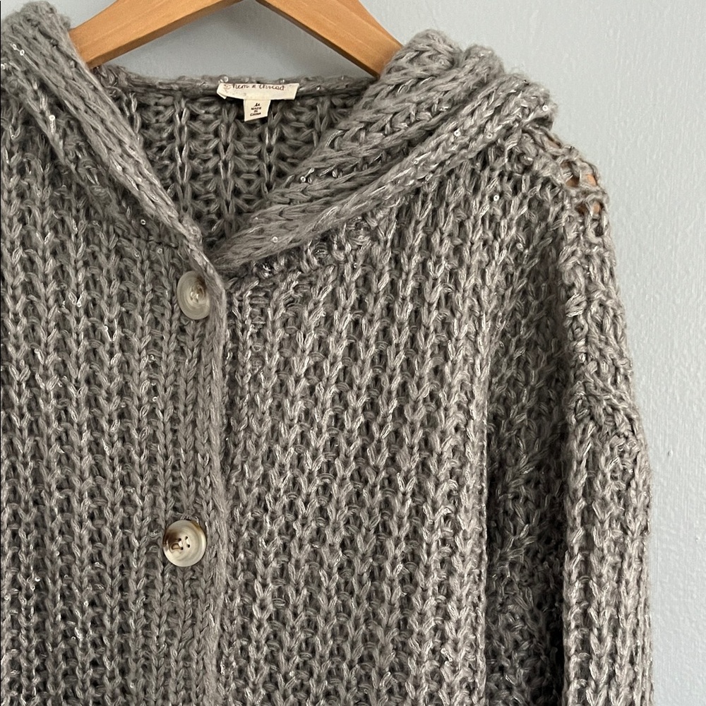 Sparkle Chunky Open Knit Gray Hoodie